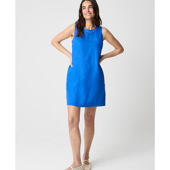 NWT J.Crew Linen Blended Sleeveless Mini Dress In Bright Grotto Size 0 - Picture 1 of 7